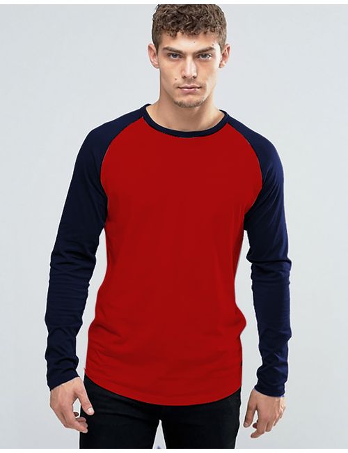 Basic Red N Blue Raglan Full Sleeve T-Shirt