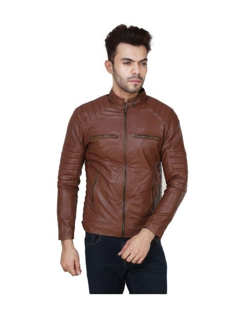 Winter Wear Pu Leather Jacket For Men Boys In Brown Colour