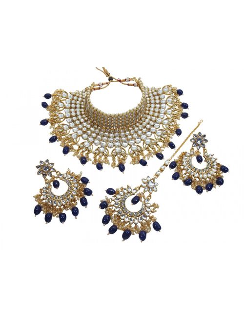 Padmawati Bridal Pearl Kundan Choker Necklace Chandbali Earrings