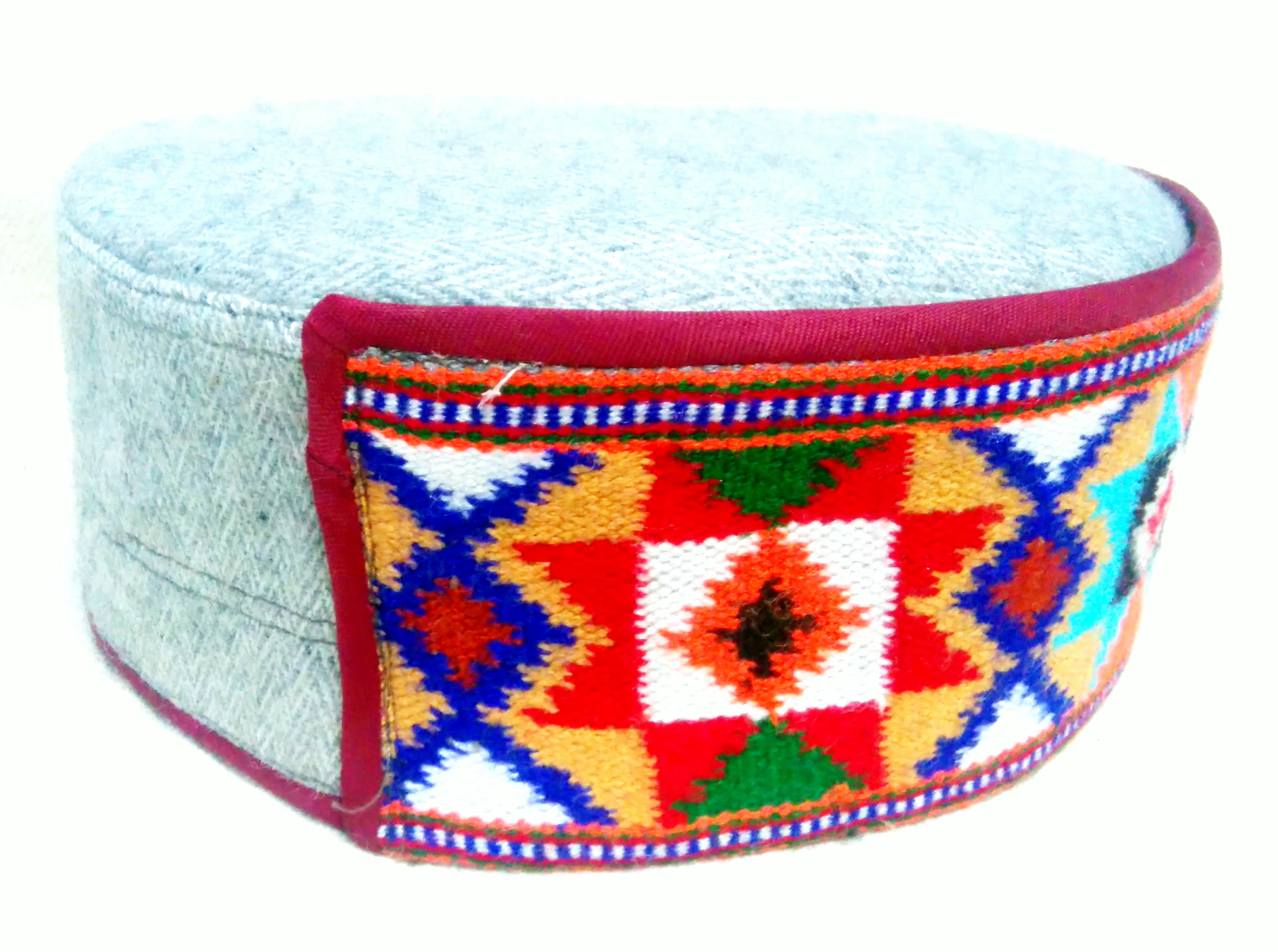 Himachali Cap (Pahari Topi) Pure Kullu Khadi Weaving Border (Pure wool)