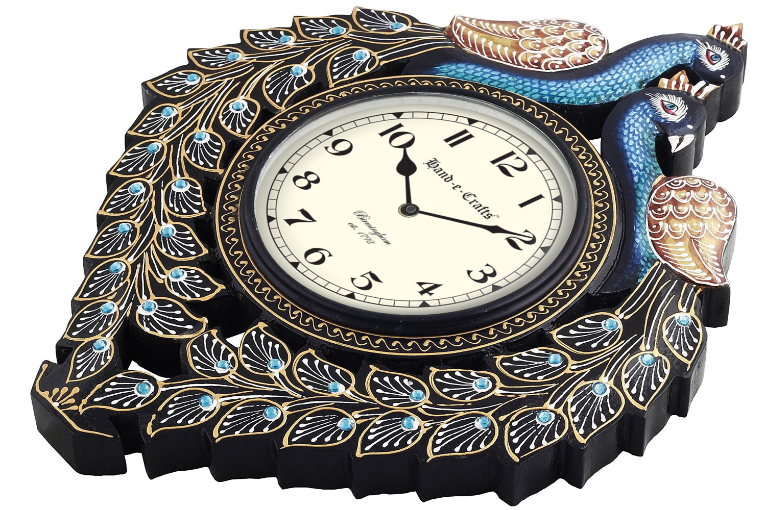 HandeCrafts Hand Painted Wooden Peacock Wall Clock / Vintage Clock