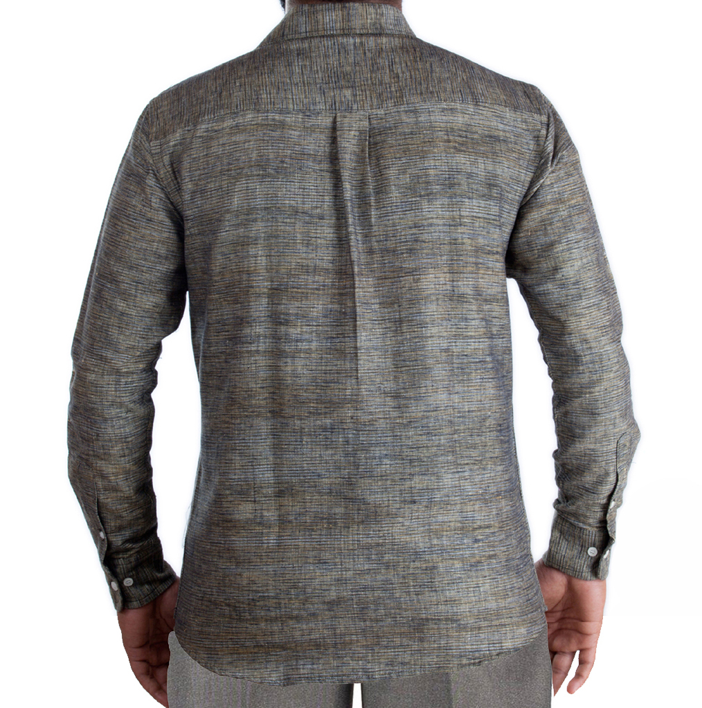 100% Cotton Handmade Khadi Shirt - Long Sleeve Gray Mix Shirt - Slim Fit