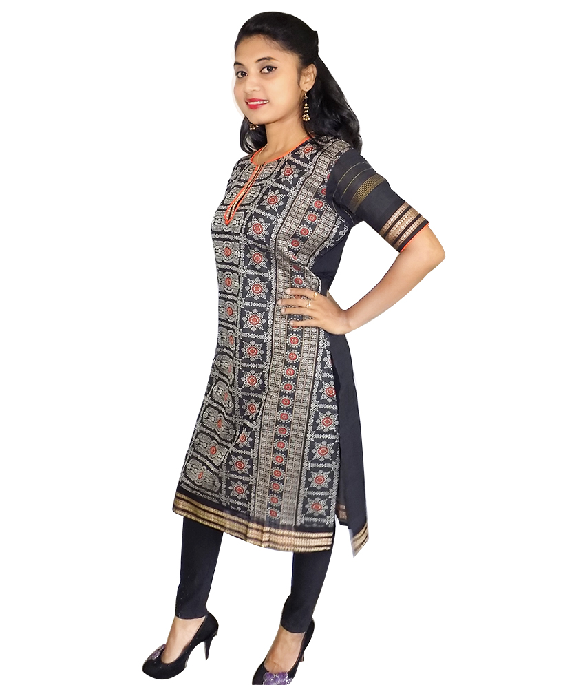 Black Sambalpuri Bomkai Cotton Kurti