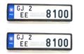 Pradeep Bike| Aluminium Fancy four Wheeler Number Plates with Printed and Embossed Number(Standard, White_Blue Stripe logo)pb_car03fancyFront and Back with Holder