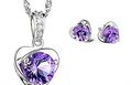Sterling Silver Purple Austria Crystal Stud Pendant and Earrings for Women