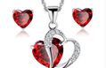 Red Heart Pendant and Earring Set - Austrian Diamante