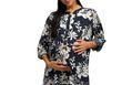 Wobbly Walk Women's Round Neck, Full Sleeves, Floral Print, Maternity Tunic, Blue