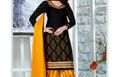 Cotton Embroidered Patiala Suit Duptta Material Unstitched , ( Black N Yellow )