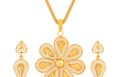 Asmitta Classy Flower Shape Gold Plated Matinee Style Pendant Set For Women