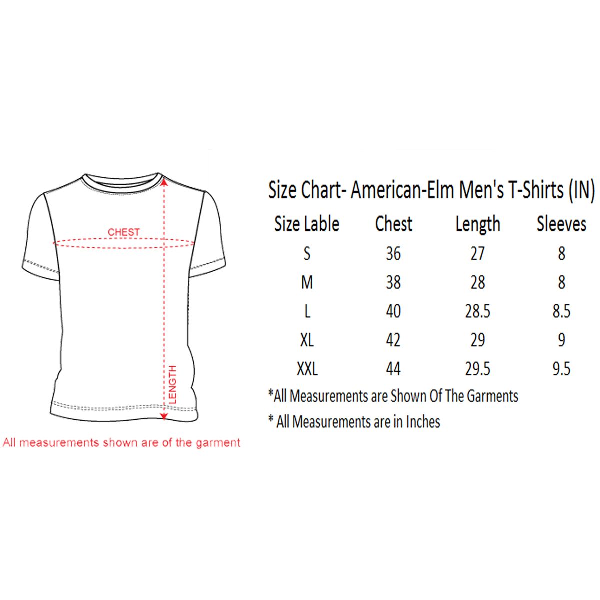 Slim Fit Tee Size Chart