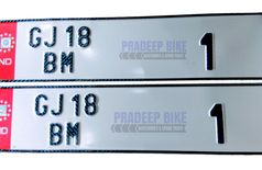Pradeep Bike| Aluminium Fancy four Wheeler Number Plates with Printed and Embossed Number(Standard, White_Red Stripe logo)pb_car07Front and Back