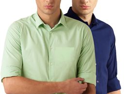 Van Galis Fashion Wear Light Green And Royal Blue Formal Shirt For Men Pack Of - 2