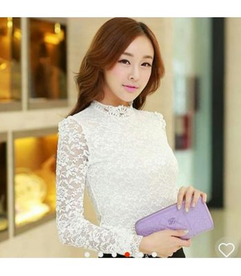 Buy White Long Lace Tops Stand Collar at Lowest Price ...