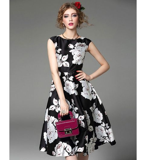 Buy NEW BLACK FLOWER PRINT Dress BY FABKAZ at Lowest Price ...
