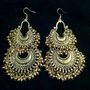 Golden Double Chandbali Divamm Fashion Oxidized Afghani Tribal Dangler Hook Chandbali Earrings