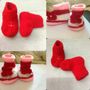 Combo of hand made woolen baby booties in red and multi color